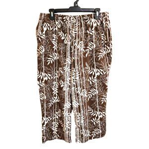 SunBay Cottons Lounge or Pajama Capris Brown with White Leaf Pattern Size L